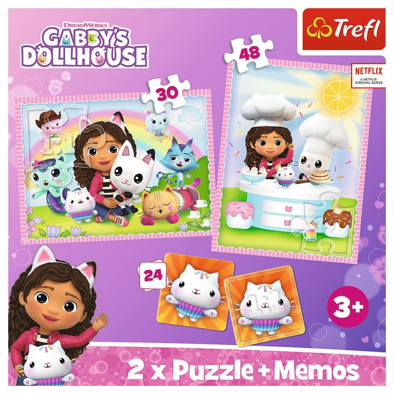 TREFL -  Puzzle 2v1 + pexeso - Gabby so svojou mačičkou / Universal Gabby\'s Dollhouse