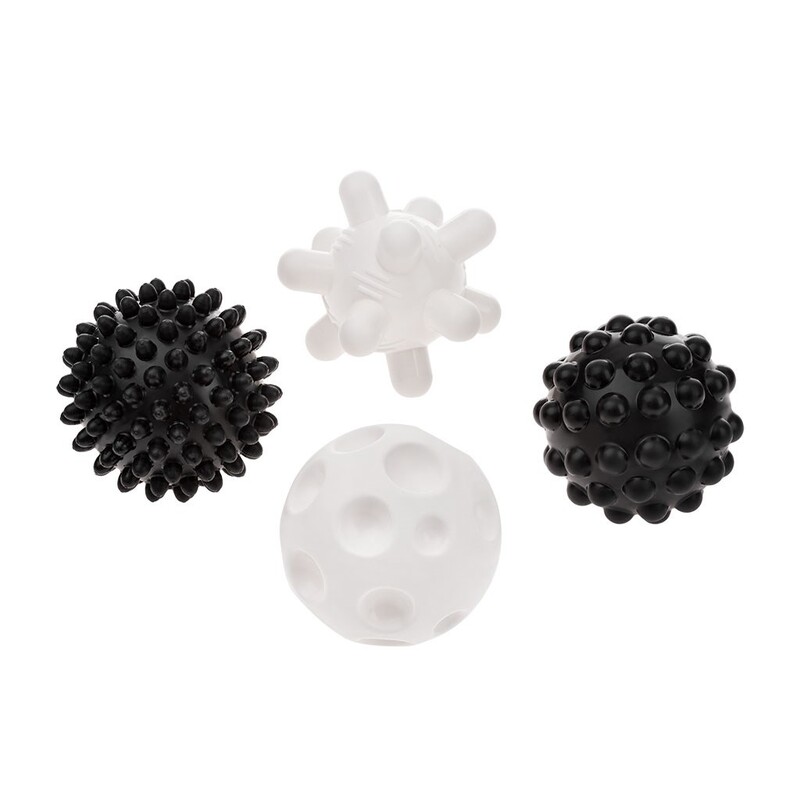 AKUKU - Sada senzorických hračiek balóniky 4ks 6 cm čiernobiele
