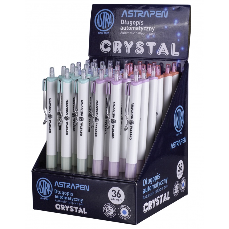 ASTRA - CRYSTAL, Guľôčkové pero 0,7mm, modré, stojan, mix farieb, 201120004