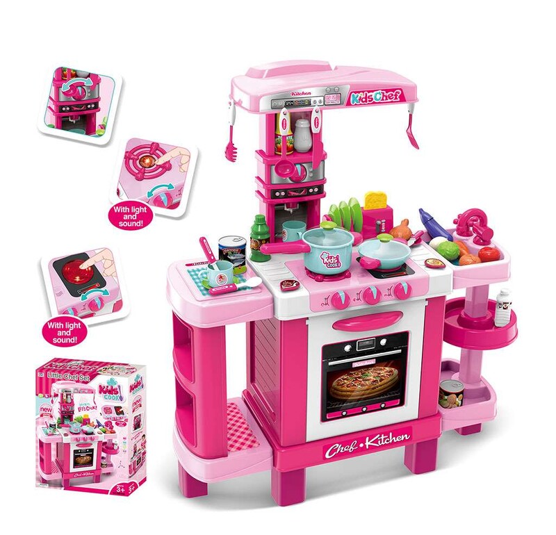 BABY MIX - Detská kuchynka malý šéfkuchár + príslušenstvo ružová