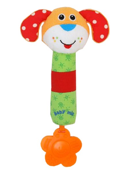 BABY MIX - Detská pískacia plyšová hračka s hrkálkou psík
