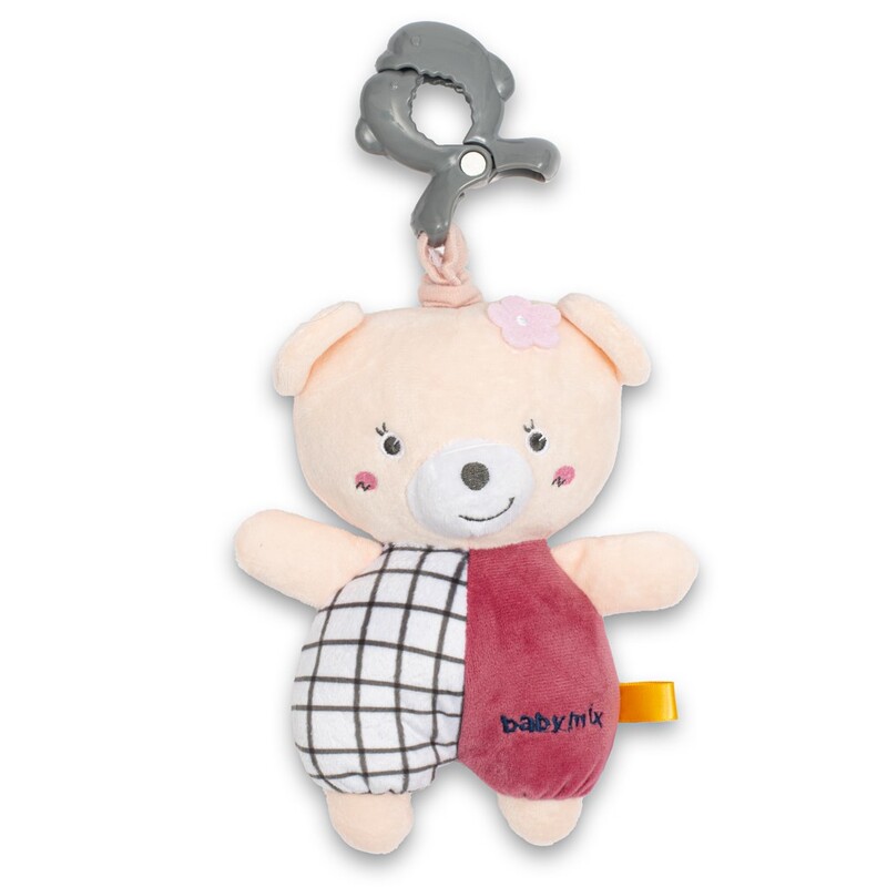 BABY MIX - Detská plyšová hračka s hracím strojčekom a klipom Medvedík červený