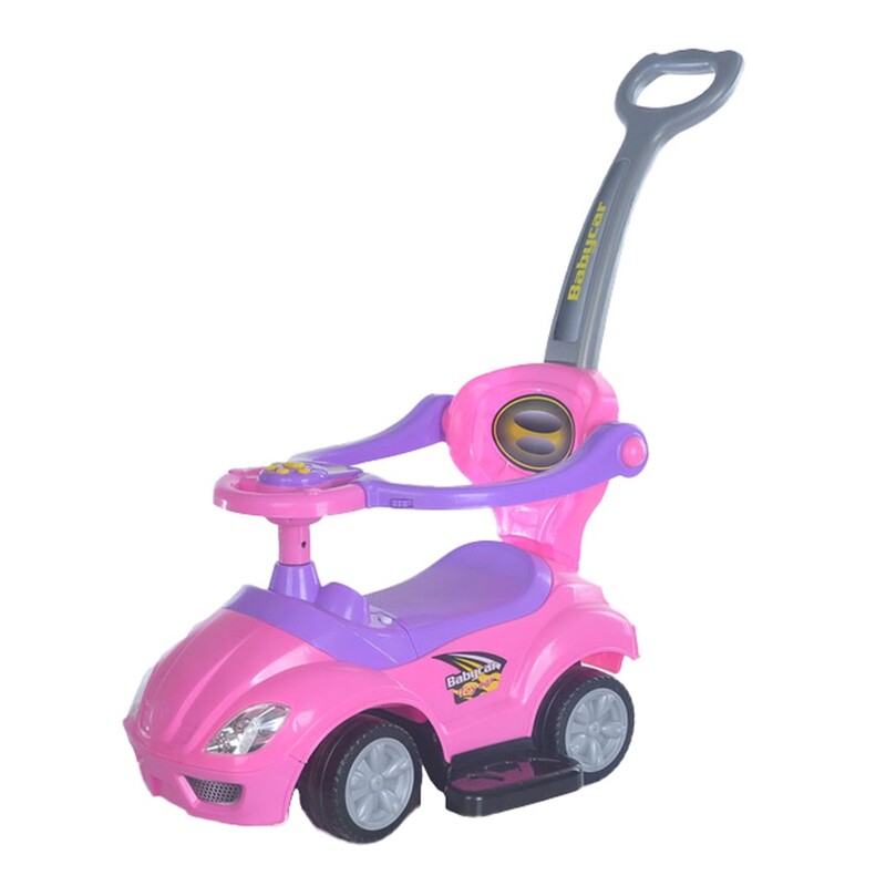 BABY MIX - Detské odrážadlo s vodiacou tyčou 3v1 Mega Car ružové