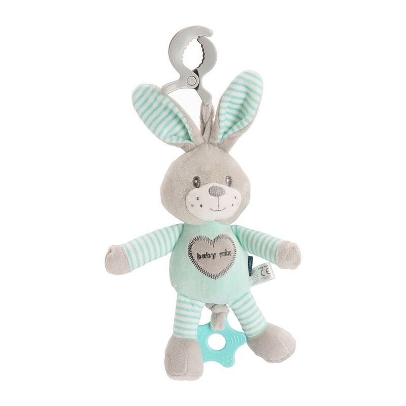 BABY MIX - Edukačná hrajúca plyšová hračka s klipom králik modrý