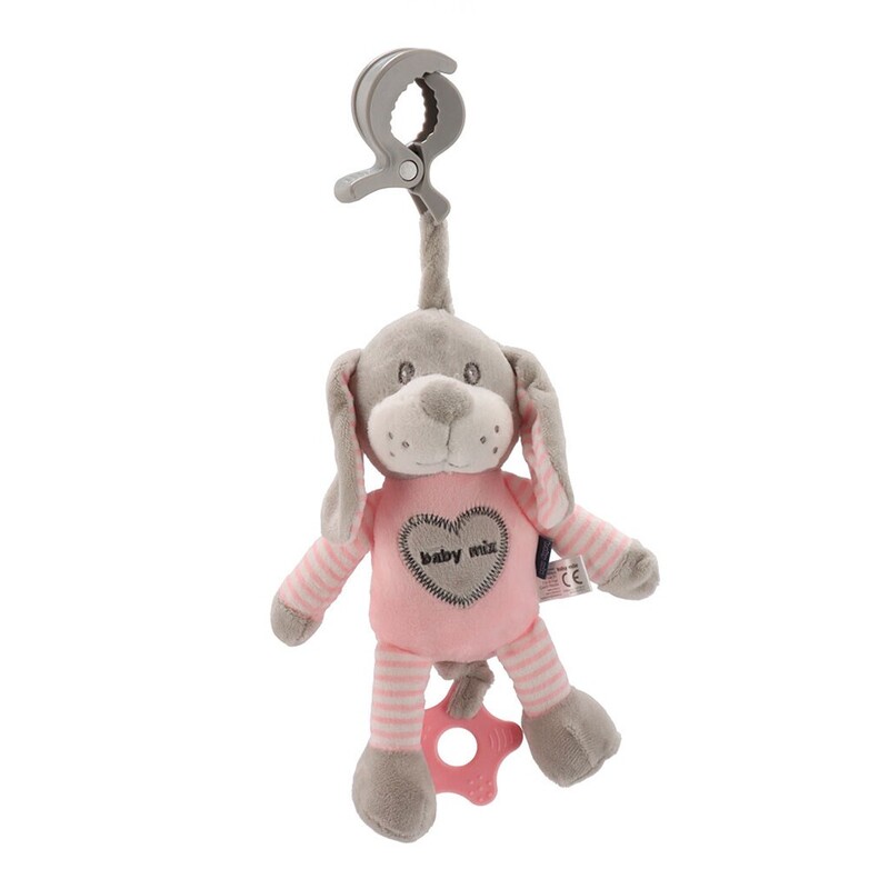 BABY MIX - Edukačná hrajúca plyšová hračka s klipom pes rúžový