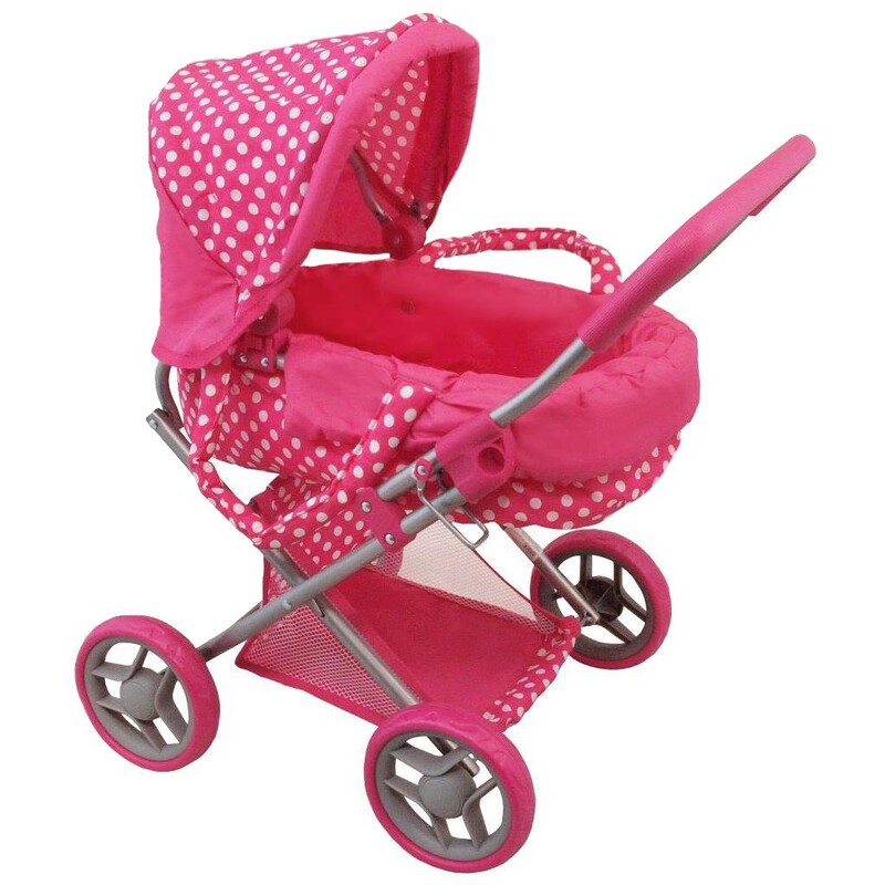 BABY MIX - Hlboký kočík pre bábiky bodkovaný ružový