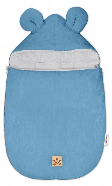 BABY NELLYS - Luxusné mušelínový fusak, 90 x 50 cm, modrý