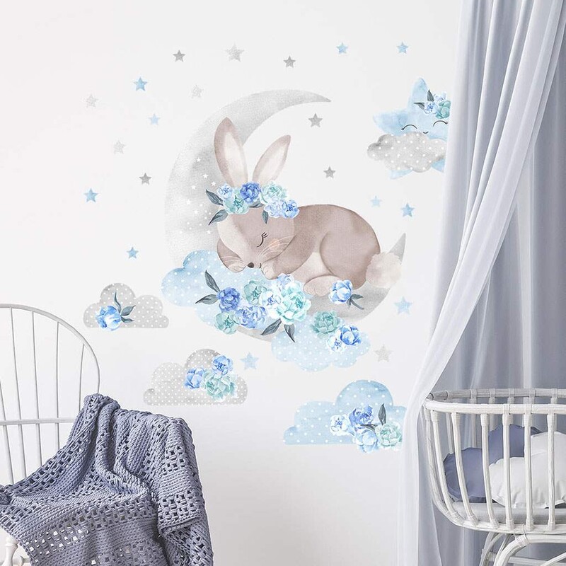 BAYO - Samolepka na stenu Spiaci králik modrá