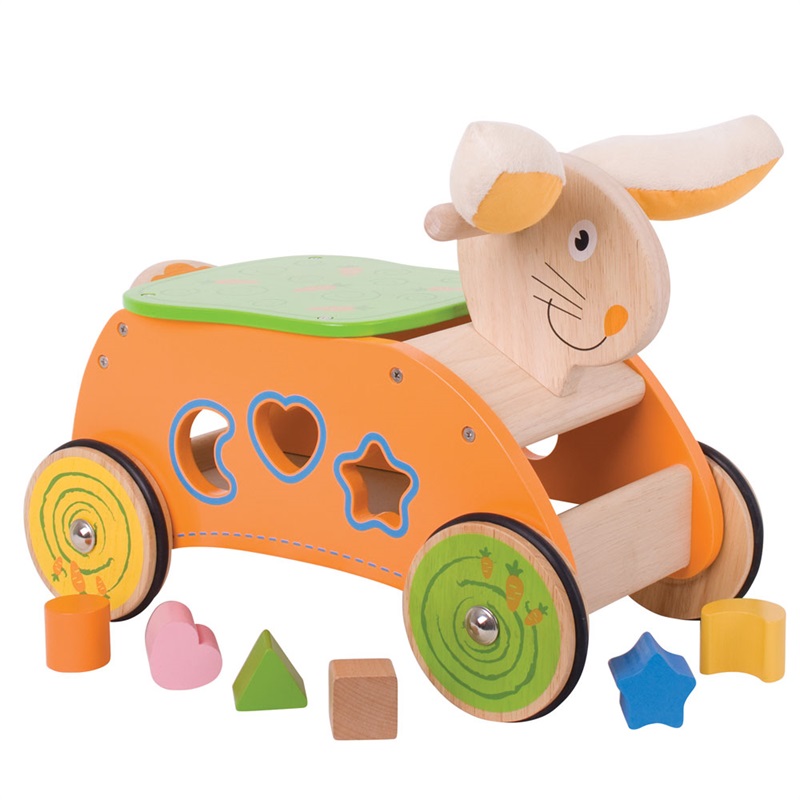 BIGJIGS - Baby Drevený motorický vozík zajac
