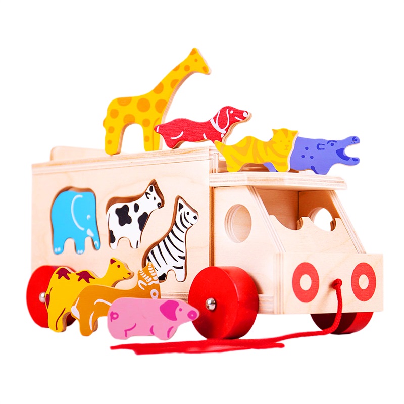 BIGJIGS - Toys Drevené auto so zvieratkami