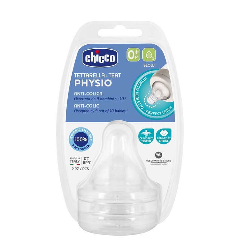 CHICCO - Cumlík na fľašu Perfect 5 fyziologický silikón, pomalý prietok 0 m+, 2 ks