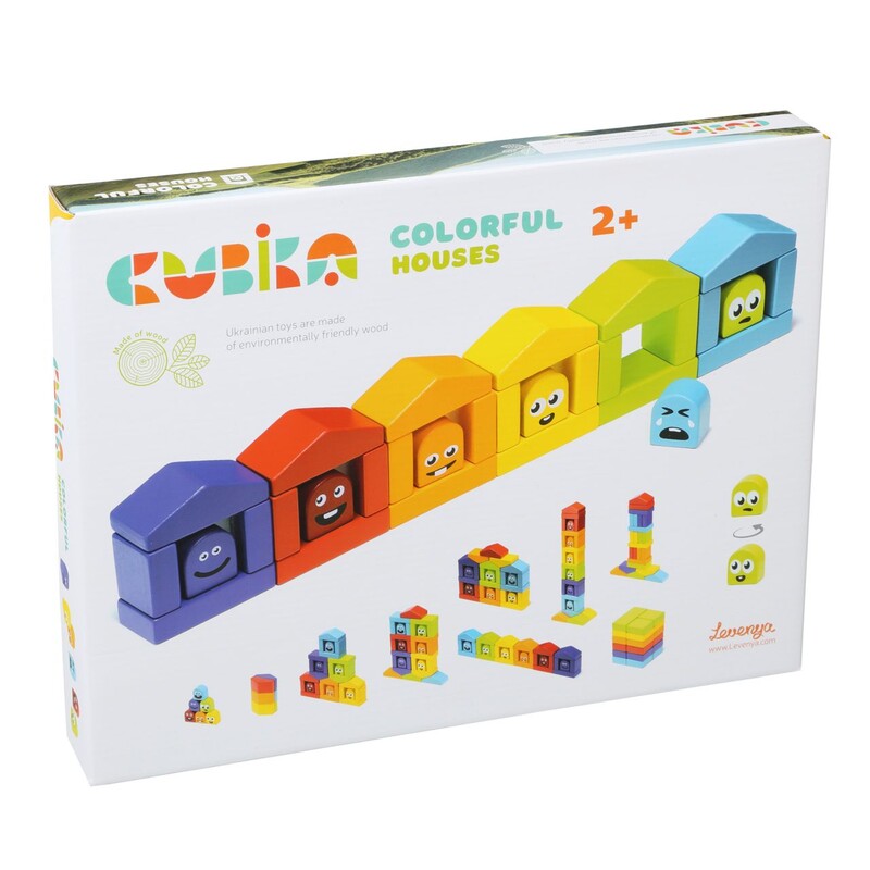 CUBIKA - 14866 Farebné domčeky - drevená stavebnica 30 dielov