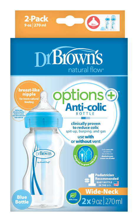 DR.BROWNS - Fľaša antikolik Options+ široké hrdlo 2x270ml plast modrá (WB92602)