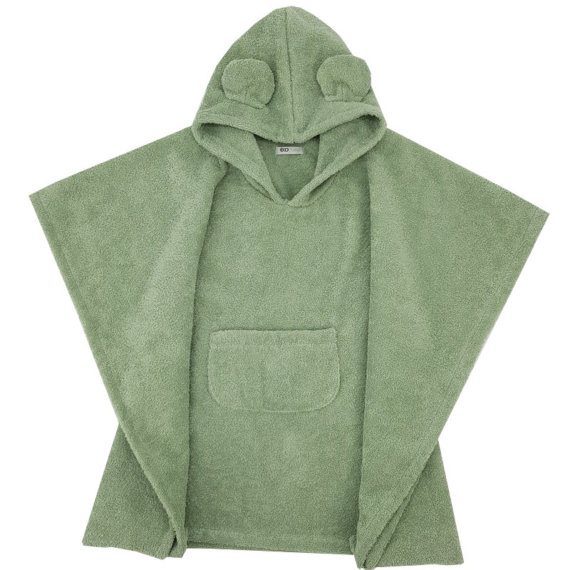 EKO - Pončo bavlnené s kapucňou a uškami Olive green 75x120 cm