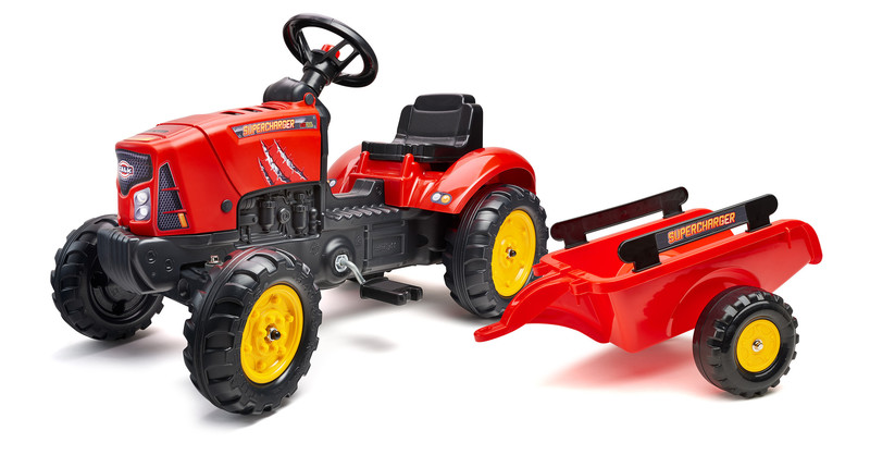 FALK - Šliapací traktor 2030AB Supercharger červený s vlečkou