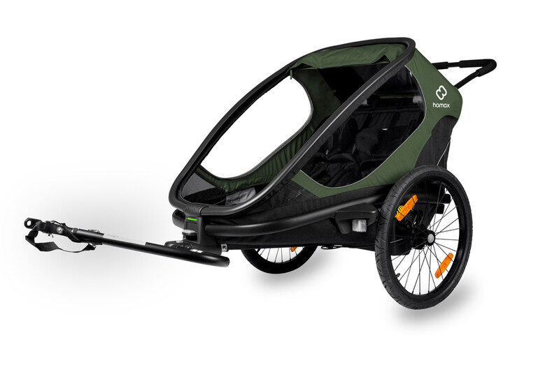 HAMAX - Outback 2v1 - dvojmiestny vozík za bicykel vr. ramená + kočíkovú set - Green/Black, polohovaci