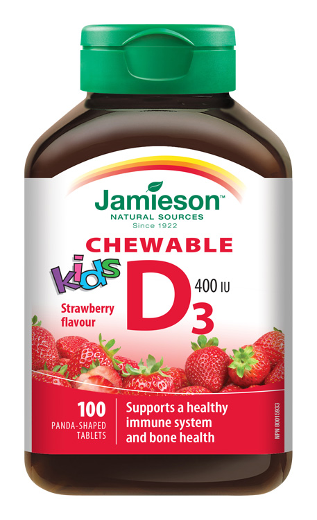 JAMIESON - Vitamín D3 Kids 400 IU tablety na cmúľanie s príchuťou jahody pre deti 100 tbl.