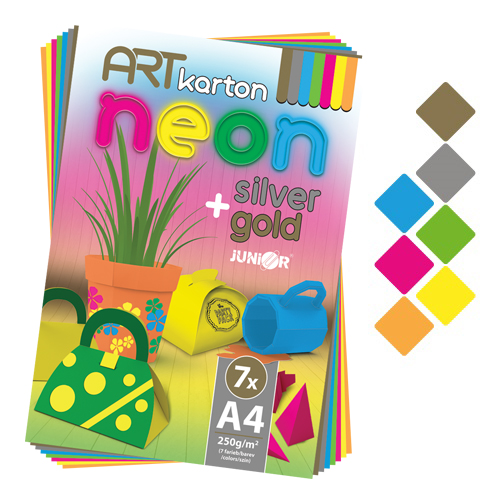 JUNIOR - Blok farebného papiera - výkres ART CARTON NEON A4 250g (7 ks) mix 7 farieb