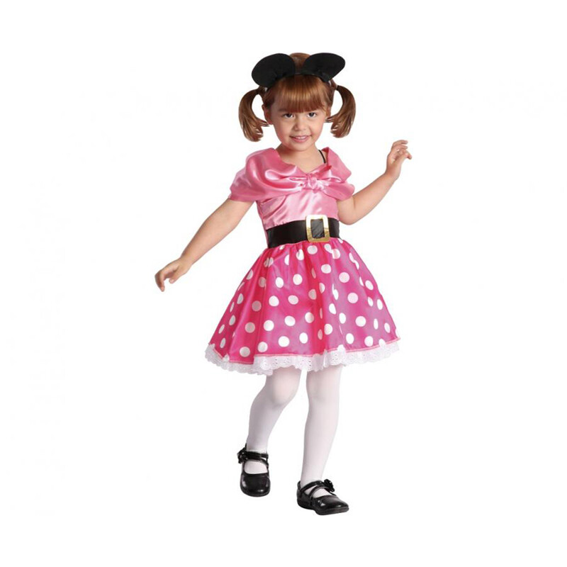 JUNIOR - Detský kostým Ružová Myška (šaty a čelenka), veľkosť 92/104 cm
