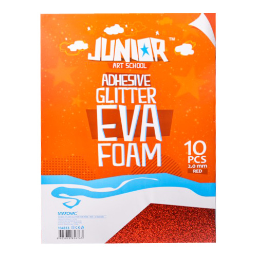 JUNIOR-ST - Dekoračná pena A4 EVA Glitter červená samolepiaca 2,0 mm, sada 10 ks