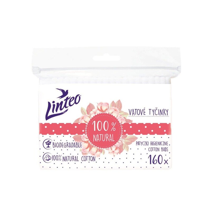 LINTEO - Papierové vatové tyčinky 100% natural 160 ks vo vrecku