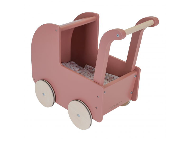 LITTLE DUTCH - Kočík pre bábiky drevený s perinkou Kvety a motýle