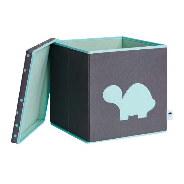 LOVE IT STORE IT - Úložný box na hračky s krytom - šedý, zelená korytnačka