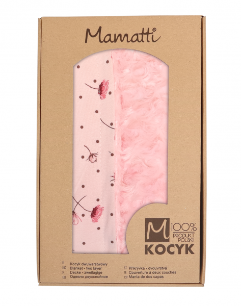 MAMATTI - Detská obojstranná bavlnená deka s Minky, 80 x 90 cm, Vlčí Mak - růžová