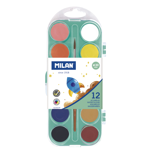 MILAN - Farby akvarelové - 12 farieb, 30 mm + štetec