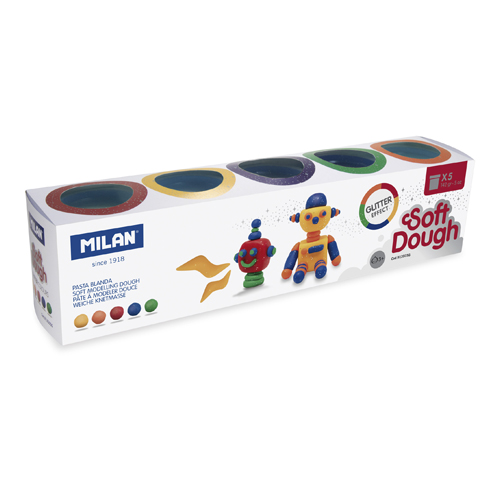 MILAN - Plastelína Soft Dough glitrové farby - sada 5 ks
