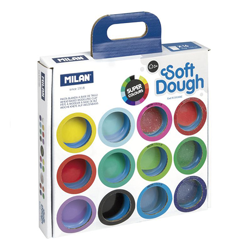 MILAN - Plastelína Soft Dough základné,neónové,glitrové farby - sada 16 ks