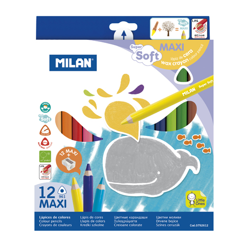 MILAN - Voskové pastelky Maxi trojhranné 12 ks + orezávatko