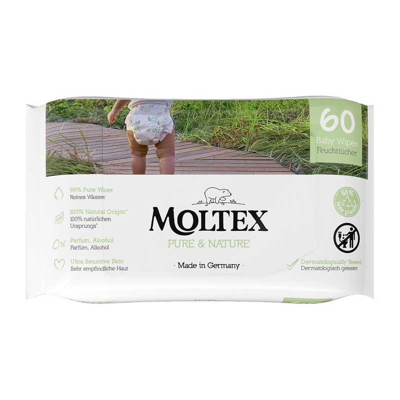MOLTEX - Pure & Nature vlhčené obrúsky na báze vody (60 ks)