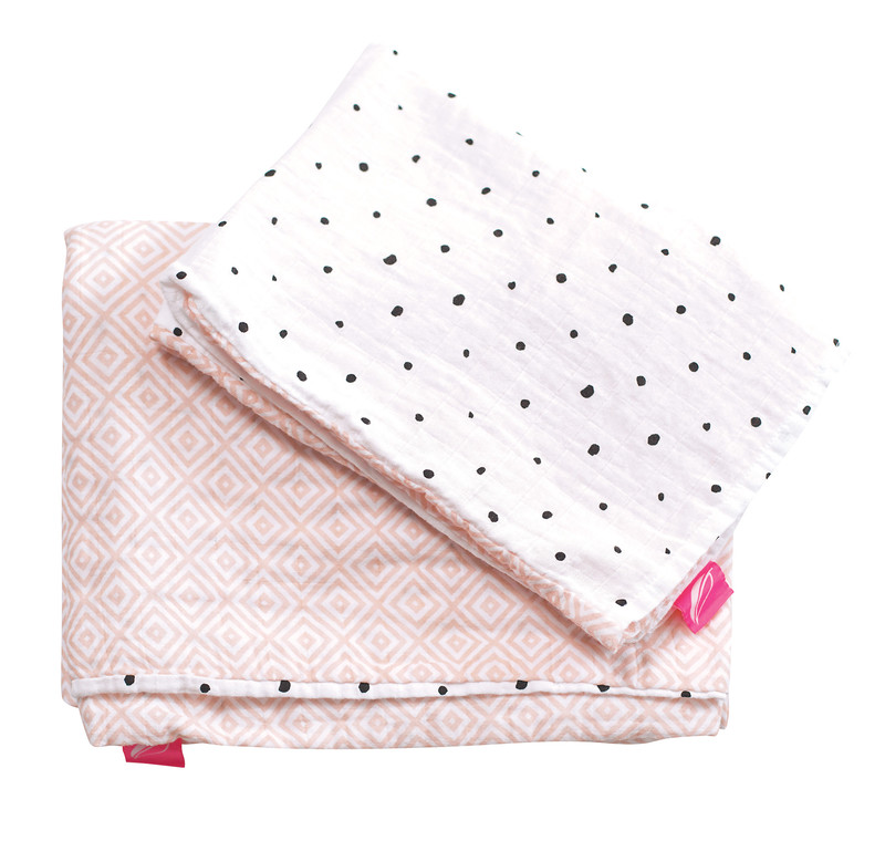 MOTHERHOOD - Obliečky bavlnené mušelínové do postieľky Pre-Washed Pink Squares 2-dielne