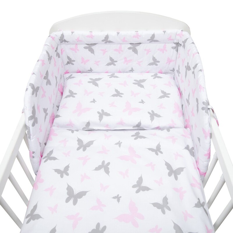 NEW BABY - 3-dielne posteľné obliečky 100/135 cm biele motýle