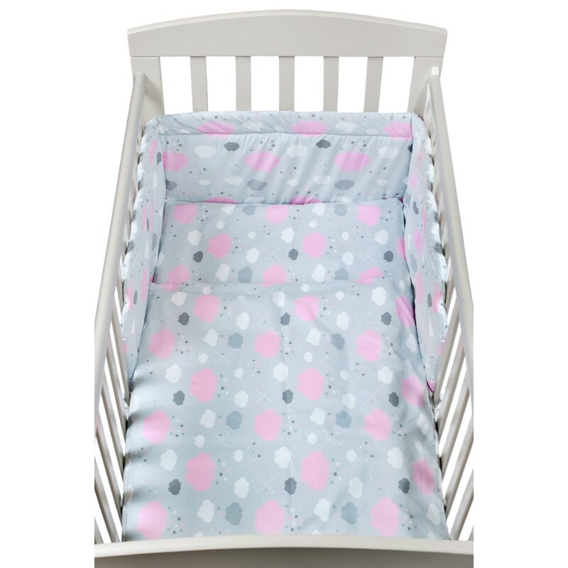 NEW BABY - 3-dielne posteľné obliečky 90/120 cm obláčiky ružové