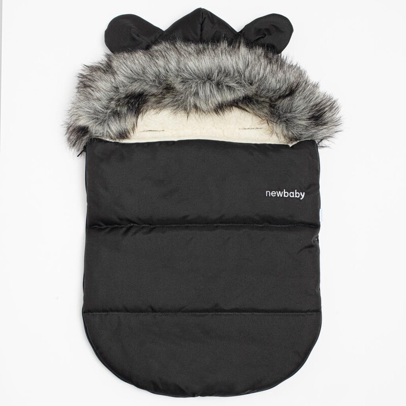 NEW BABY - Luxusný zimný fusak s kapucňou s uškami Alex Wool black