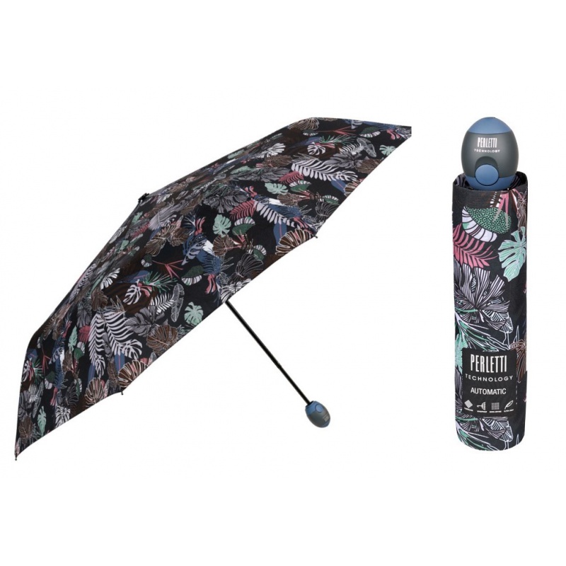 PERLETTI - Dámský skladací automatický dáždnik  TECHNOLOGY Foliage/ ružová, 21717