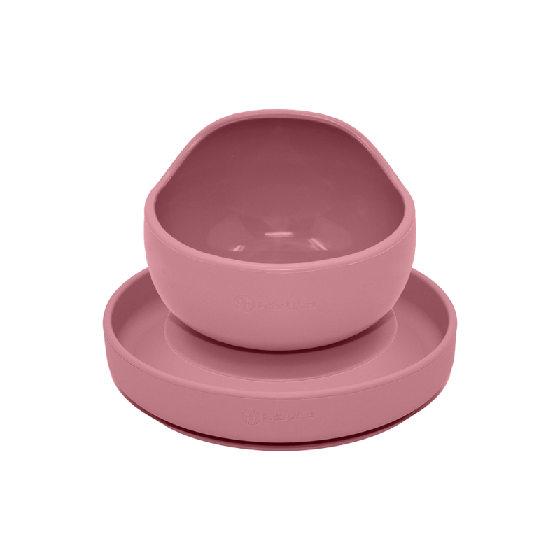 PETITE&MARS - Set jedálenský silikónový TAKE&MATCH 2 ks tanier + miska Dusty Pink 6m+