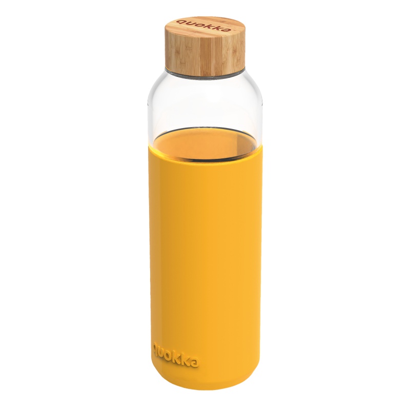 QUOKKA - FLOW Sklenená fľaša so silikónovým povrchom YELLOW, 660ml, 40013