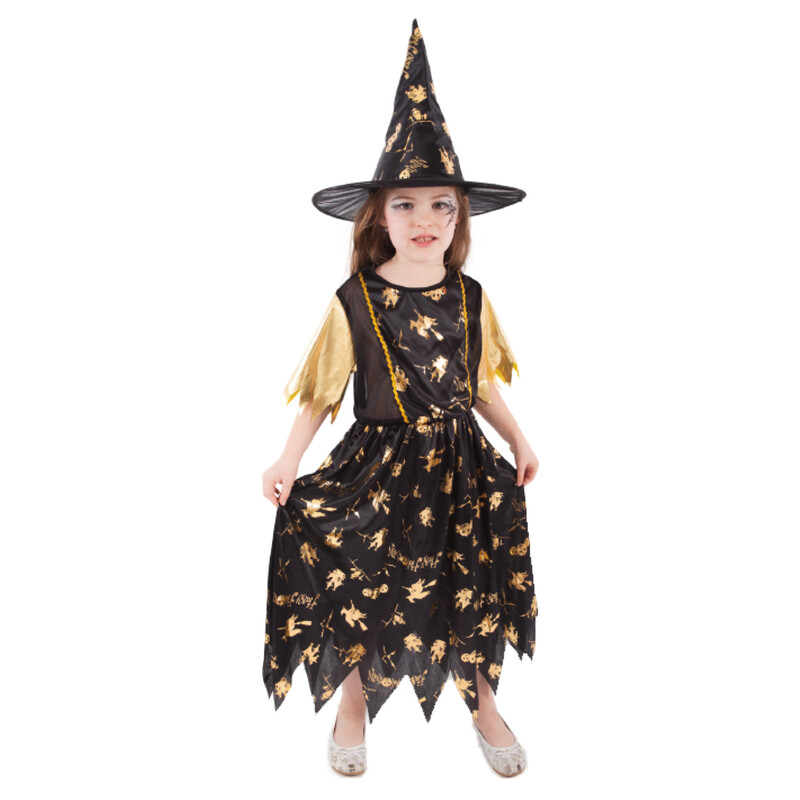 RAPPA - Detský kostým čarodejnice čierno-zlatá (M) e-obal