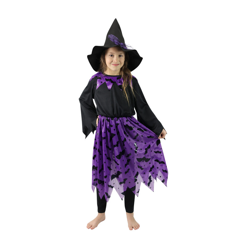 RAPPA - Detský kostým čarodejnice s netopiermi a klobúkom (S)