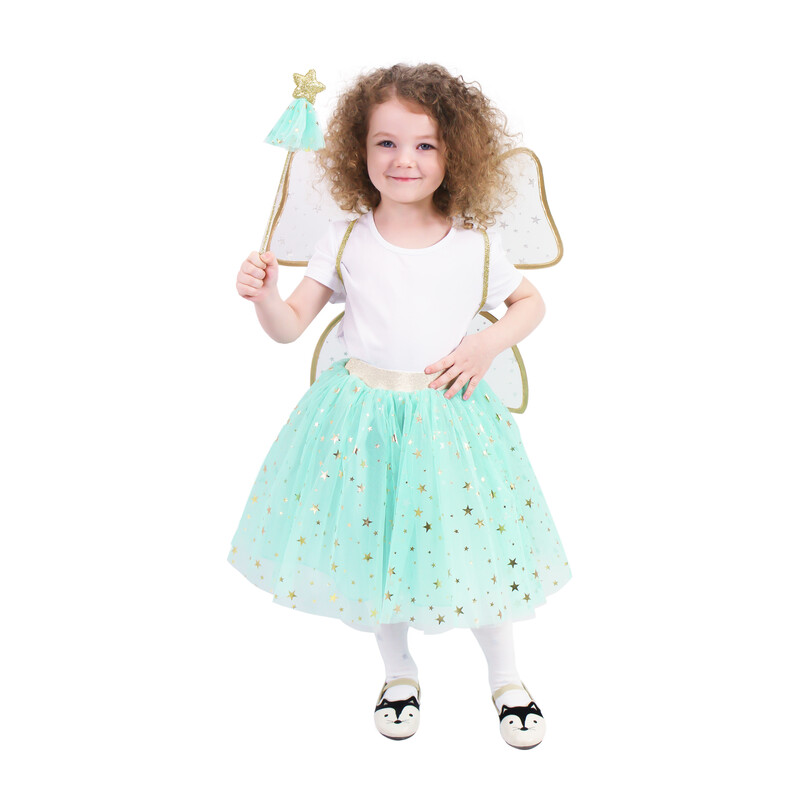 RAPPA - Detský kostým tutu sukne zelená víla s paličkou a krídlami e-obal