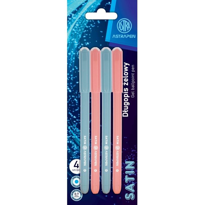 ASTRA - 4ks - ASTRAPEN SATIN, Guľôčkové pero 0,7mm, modré, blister, 201022033