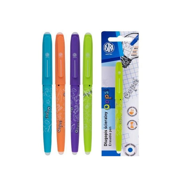 ASTRA - Gumovateľné pero OOPS!, 0,6mm, modré, dve gumy, blister, 201120003, Mix produktov