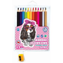 ASTRA - Školské farbičky JUMBO 12ks + strúhadlo SWEET DOGS, 312221008
