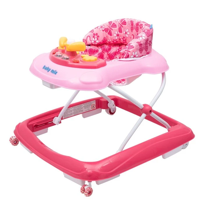 BABY MIX - Detské chodítko s volantom a silikónovými kolieskami ružové