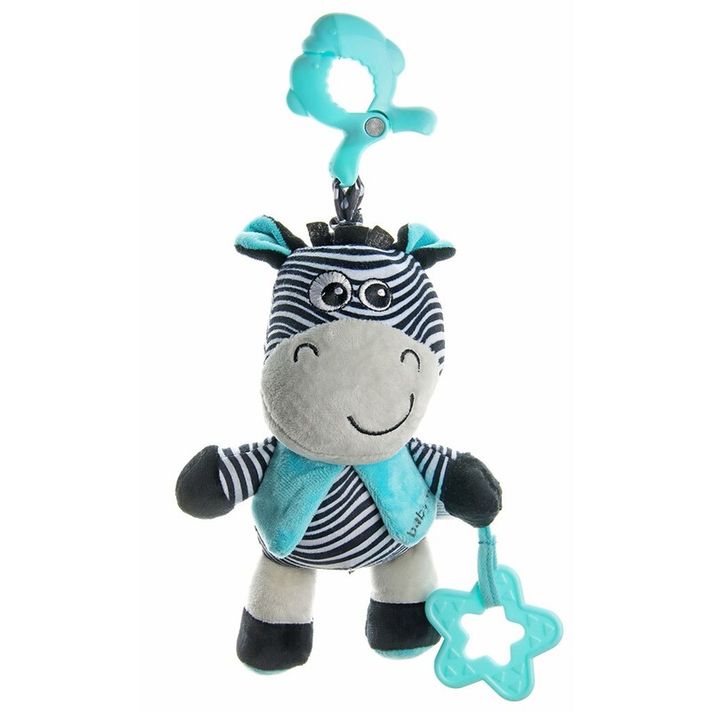 BABY MIX - Edukačná hrajúca plyšová hračka s klipom  zebra
