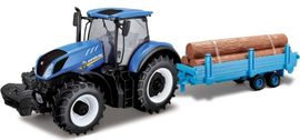 BBURAGO - 1:32 Farm Traktor New Holland s vlečkou  na drevo