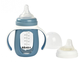BEABA - Dojčenská fľaša sklenená 2v1 210ml so silikónovou ochranou Blue